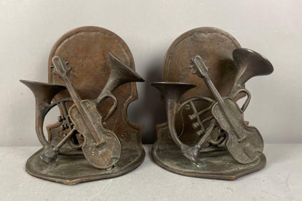 Pair of Brass Musical Instruments Bookends