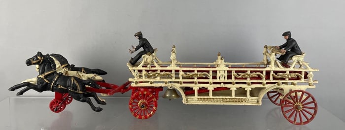 Reproduction Cast Iron Horse Drawn Hook and Ladder Fire Wagon