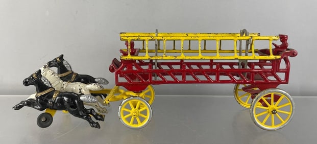 Reproduction Cast Metal Horse Drawn Fire Ladder Wagon