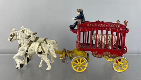 Reproduction Cast Iron Horse Drawn Overland Circus Bear Cage Wagon