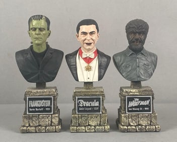 Group of 3 Sideshow Iconic Universal Monsters Polystone Busts