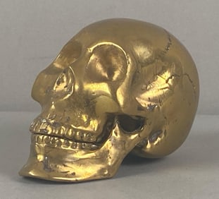 Brass Human Skull Statue