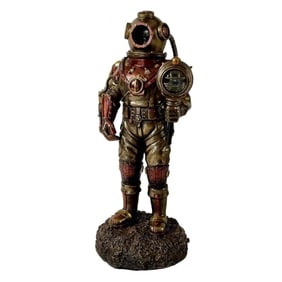 Veronese Design Steampunk Skeleton In Diving Bell with Light Resin Figurine