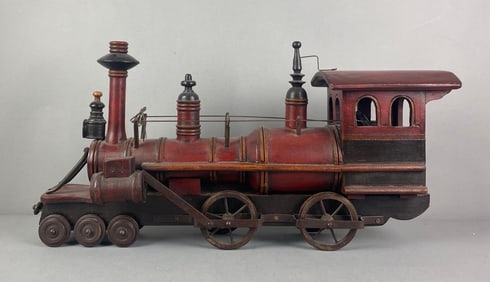 Vintage Handmade Wood Model Steam Locomotive