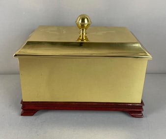 Polished Brass Decorative Box with Wood Stand