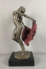 P. Delor Signed Cast Metal Nude Dancer Sculpture
