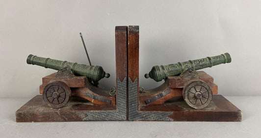 Pair of Metal and Wood Cannon Bookends