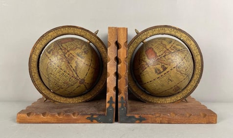 Pair of Old World Globe Wood Bookends
