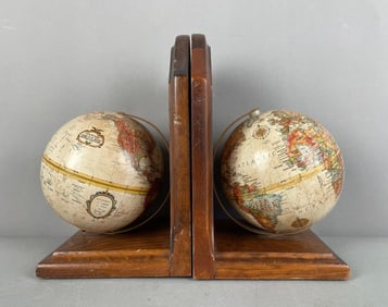 Pair of Replogle World Classic Globe Wood Bookends