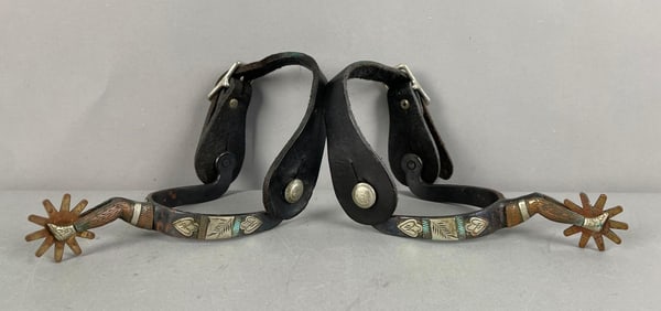 Pair of Western Brass Overlay Boot Spurs