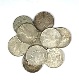 Group of 10 US Peace Silver Dollars