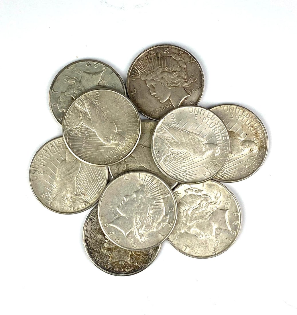 Group of 10 US Peace Silver Dollars (1 of 1)