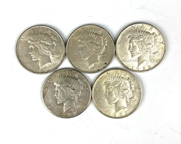 Group of 5 1923 US Peace Silver Dollars