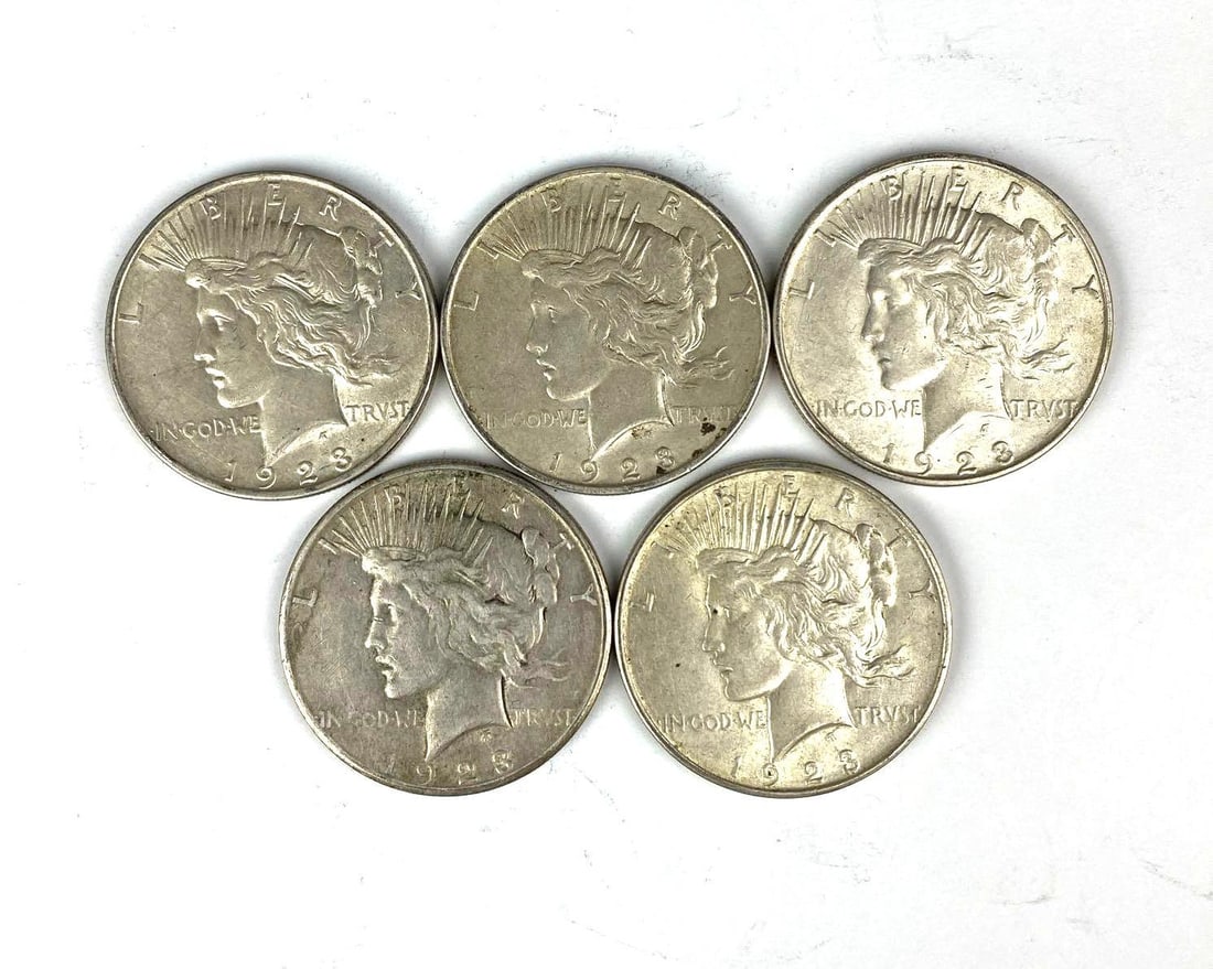 Group of 5 1923 US Peace Silver Dollars (1 of 2)
