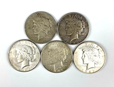 Group of 5 US Peace Silver Dollars