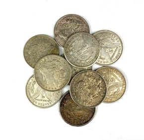 Group of 10 1921 US Morgan Silver Dollars