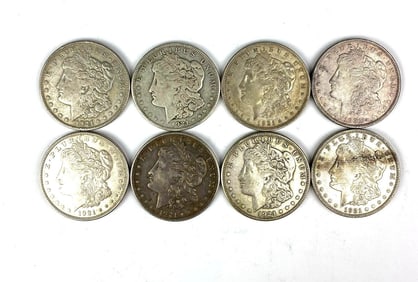 Group of 8 1921 US Morgan Silver Dollars