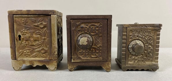 Group of 3 Antique Safe Coin Banks