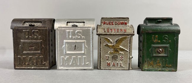 Group of 4 Antique Cast Iron U.S. Mail Coin Bank