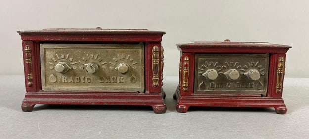 Group of 2 Antique Cast Iron Radio Banks