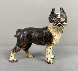 Antique Cast Iron Brown & White Boston Terrier Coin Bank