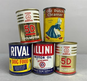 Group of 5 Tin Coin Bank Cans