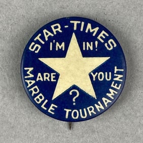 Vintage Star Times Marble Tournament Pin Back