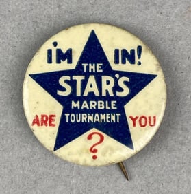 Vintage The Stars Marble Tournament Pin Back