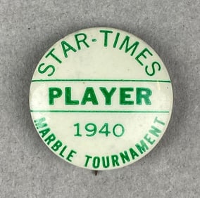 Vintage 1940 Star-Times Marble Tournament Player Pin Back