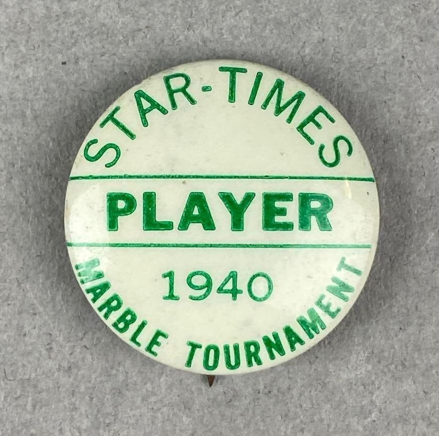 Vintage 1940 Star-Times Marble Tournament Player Pin Back (1 of 2)