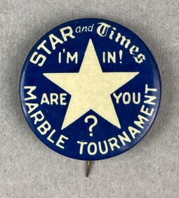 Vintage Star and Times Marble Tournament Pin Back