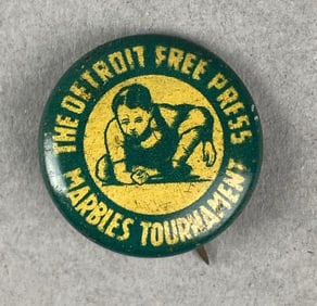 Vintage The Detroit Press Marbles Tournament Pin Back