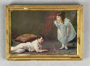 1914 J.I. Austen and Co Children Playjng Marbles Litho