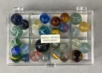 Group of Vintage Transparent Banded Swirl Marbles