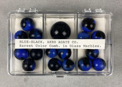 Group of Vintage Akro Agate Blue-Black Marbles