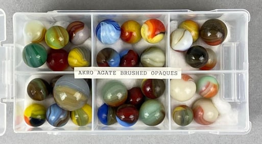 Group of Vintage Akro Agate Brushed Opaque Marbles
