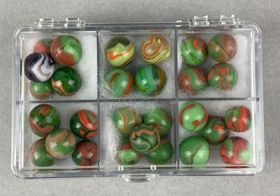 Group of Vintage Christensen Agate Company Coral Marbles