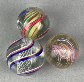 Group of 3 Antique German Swirl Glass Shooter Marble