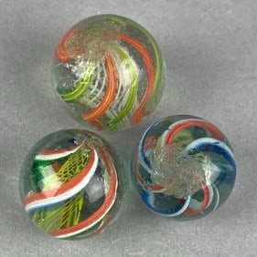 Group of 3 Antique German Swirl Glass Shooter Marble