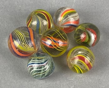 Group of 7 Antique German Swirl Glass Marble