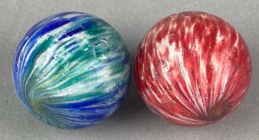 Group of 2 Antique German Onionskin Glass Shooter Marble