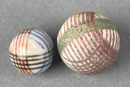 Group of 2 1870s Chinese Helix Glass Marbles