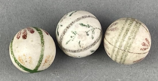 Group of 3 Vintage Early Period Leaf and Flower Spray Marbles