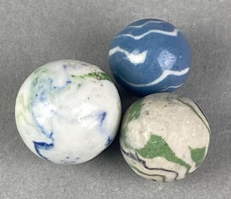 Group of 3 Lined Crockery/Variegated Stoneware Marbles