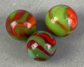 Group of 3 Peltier Glass Co. Flaming Dragons Glass Marble