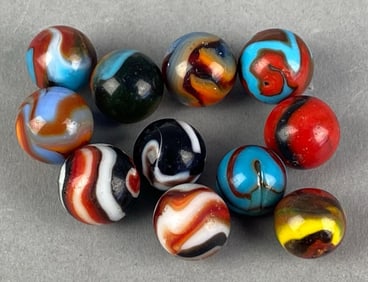 Group of 11 Peltier Glass Co. Glass Marbles