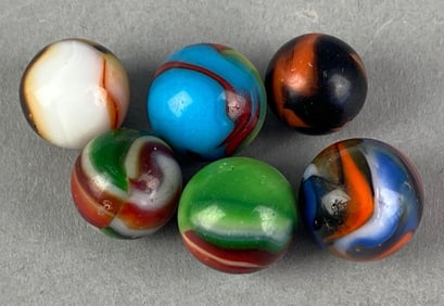 Group of 6 Peltier Glass Co. Glass Marbles