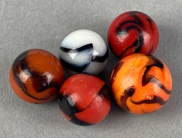 Group of 5 Peltier Glass Co. Glass Marbles