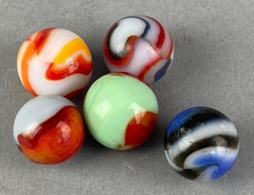 Group of 5 Peltier Glass Co. Glass Marbles