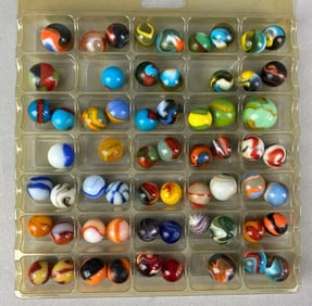 Group of 50+ Assorted Peltier Glass Co. Glass Marbles